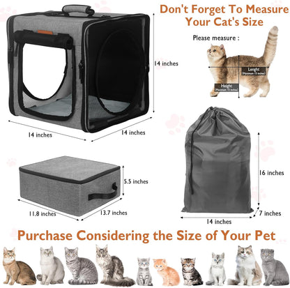 Small Cat Travel Carrier with Little Box for Car Travel, Portable Camping Small Cat Carrier, Cat Carrier Soft with Flannel Mat, Hammock, Protable Tote (Grey)