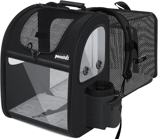 Dog Carrier Backpack Expandable, Pet Backpack Carrier for Small Dogs & Cats up to 18 Lbs, Waterproof & Breathable Mesh Design, Ideal for Hiking, Travel, Camping, and Outdoor Adventures Black
