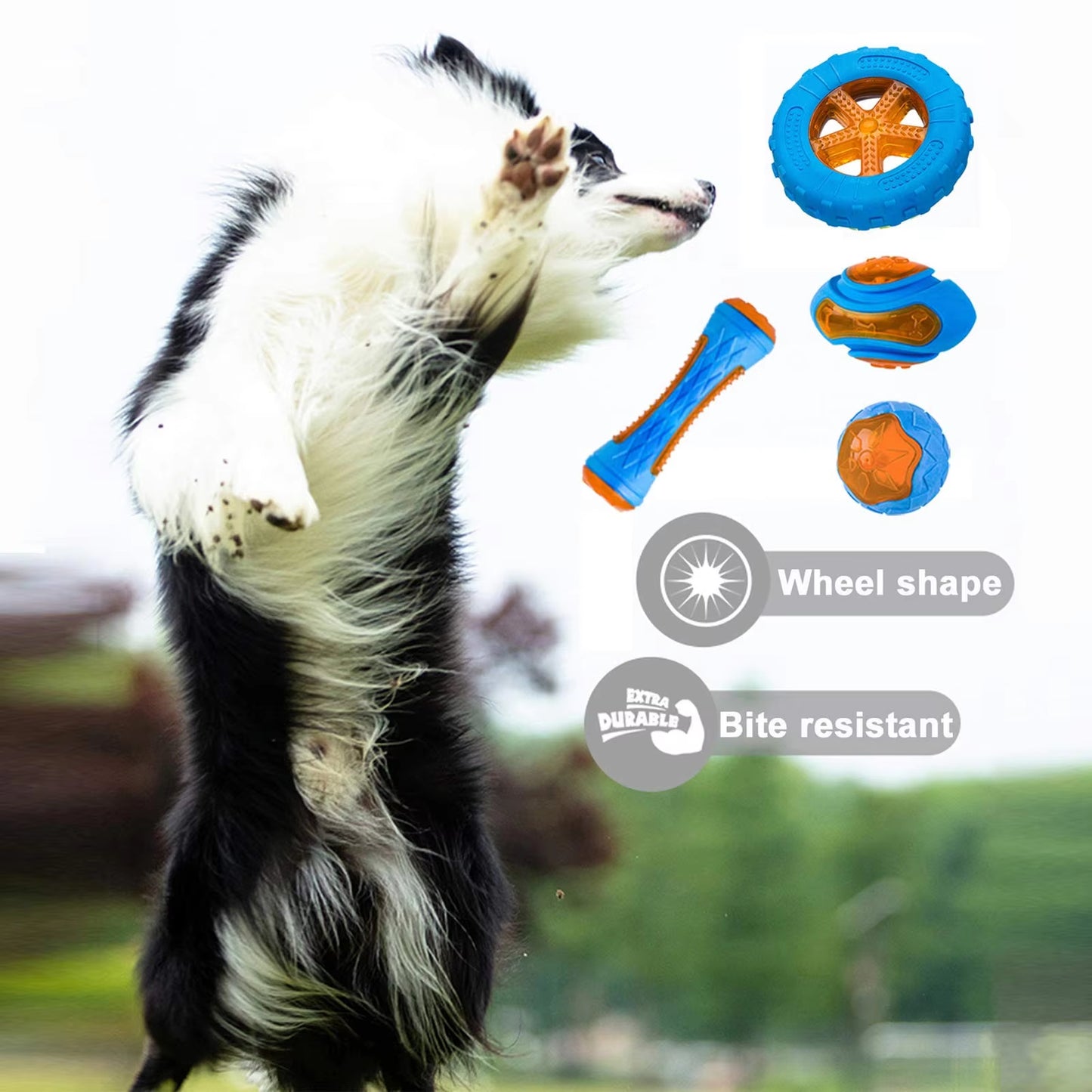 Durable Rubber Dog Chew Toys - Interactive Squeaky Training and Teeth Cleaning Toy for Large Dogs