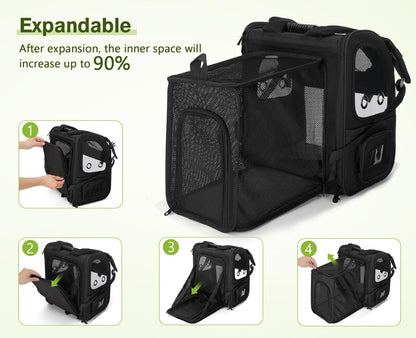 Dog Carrier Backpack Expandable, Pet Backpack Carrier for Small Dogs & Cats up to 18 Lbs, Waterproof & Breathable Mesh Design, Ideal for Hiking, Travel, Camping, and Outdoor Adventures Black