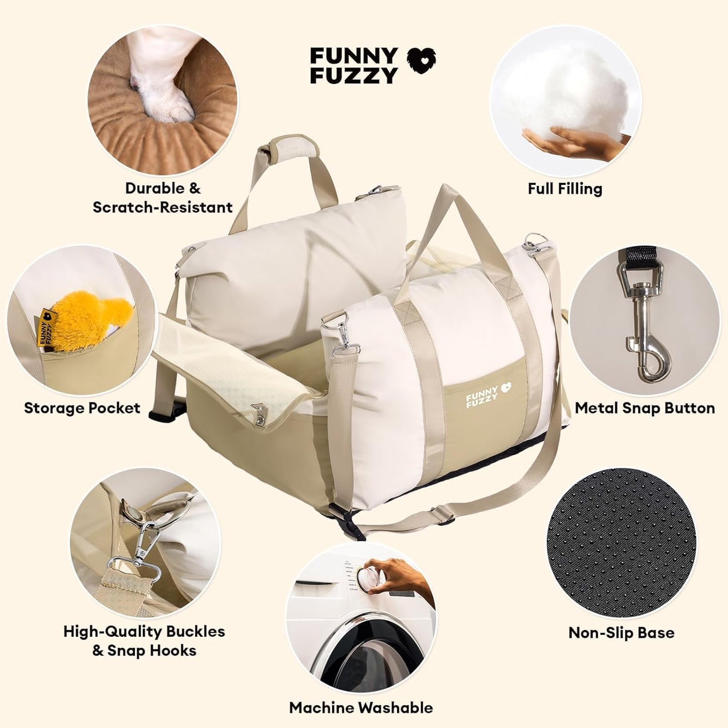 Waterproof Dog Car Seat for Small & Medium Dogs up to 35Lbs,Fully Detachable and Washable Dog Travel Carrier＆Pet Car Seat Bed with Thick Cushion, Breathable Mesh,Adjustable Straps(Beige)
