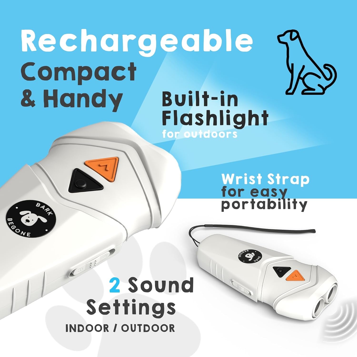 Ultrasonic Dog Bark Deterrent & Behavior Corrector - Stop Barking, Jumping, Aggression without Yelling -Just Point & Press! Backed by Kevin Harrington from Shark Tank (White Rechargeable)