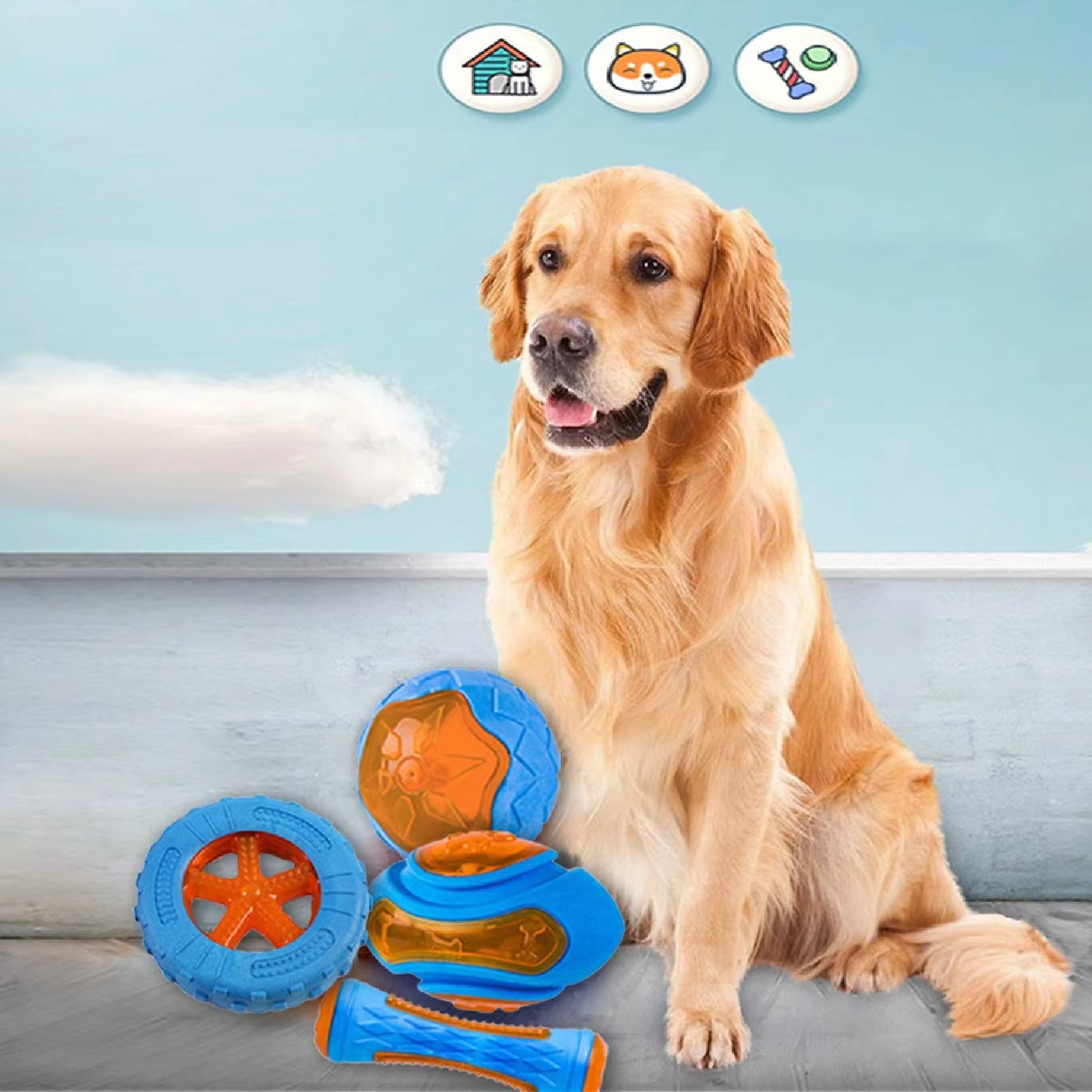 Durable Rubber Dog Chew Toys - Interactive Squeaky Training and Teeth Cleaning Toy for Large Dogs