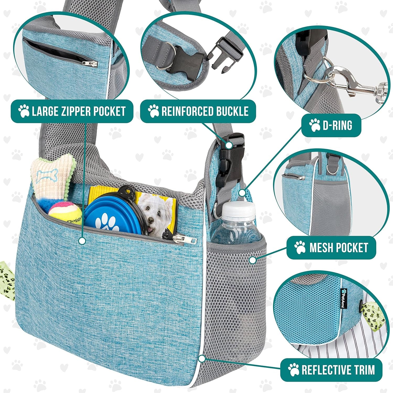 Small Dog Sling Carrier, Soft-Sided Crossbody Puppy Carrying Purse Bag, Adjustable Sling Pet Pouch to Wear Medium Dog Cat Travel, Dog Bag for Traveling, Poop Bag Dispenser, Max 10 Lbs, Blue