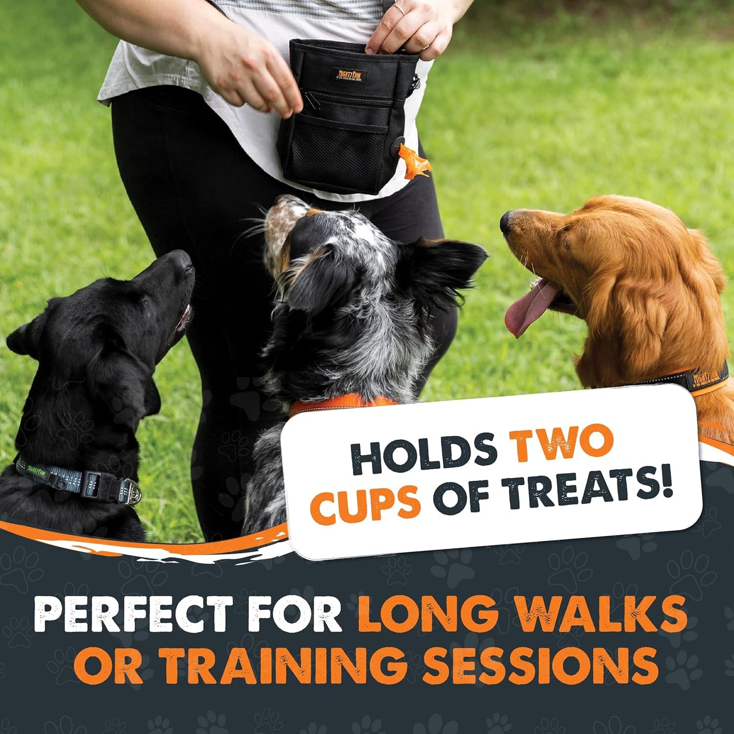 Dog Treat Pouch 2.0 | Pet Training Hands-Free Snack Bag W/Strap. Holds 2 Cups Kibble, Poop Bags, Phone & Keys. Magnetic Clasp & Waist Belt Clip. Includes 1 Roll of Poop Bags