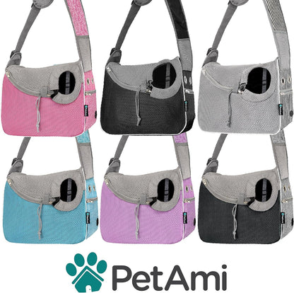 Small Dog Sling Carrier, Soft-Sided Crossbody Puppy Carrying Purse Bag, Adjustable Sling Pet Pouch to Wear Medium Dog Cat Travel, Dog Bag for Traveling, Poop Bag Dispenser, Max 10 Lbs, Blue