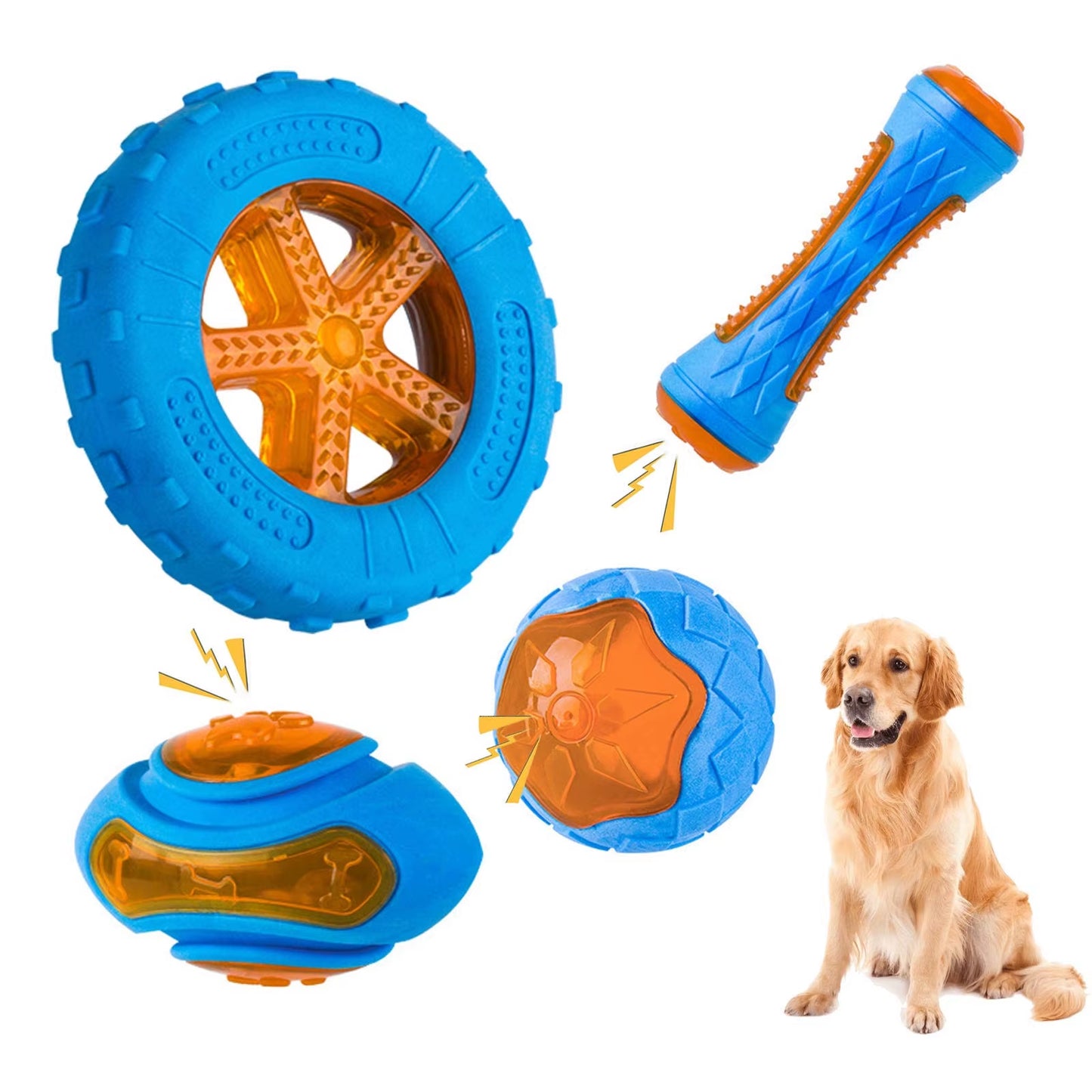 Durable Rubber Dog Chew Toys - Interactive Squeaky Training and Teeth Cleaning Toy for Large Dogs