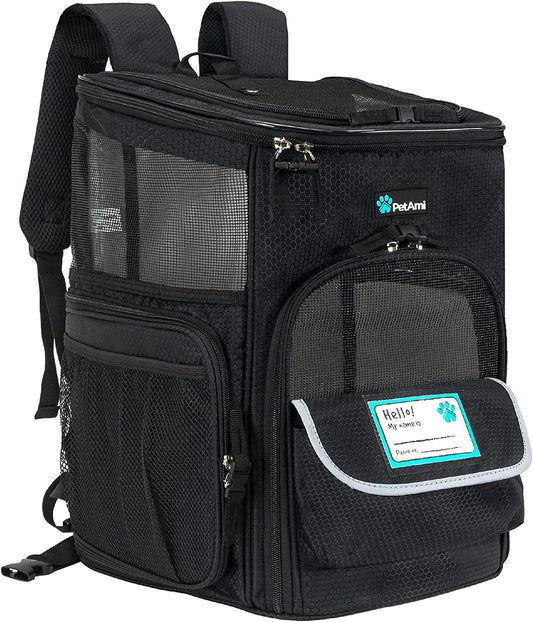 Dog Backpack Carrier, Airline Approved Cat Backpacks for Carrying Small Large Cats, Pet Carrier Back Pack, Ventilated Soft Sided for Travel, Hiking, Camping, Max 18 Lbs, Black
