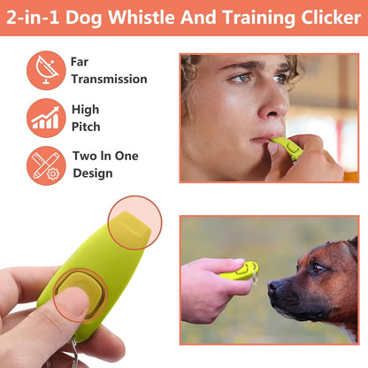 Dog Training Kit - Treat Pouch, Pet Training Fanny Pack, 2 Puppy Training Clickers, Ultrasonic Silent Whistle, 2-In-1 Whistle Clicker, Clicker Training Guide Booklet, Dog Poop Bag (Grey)