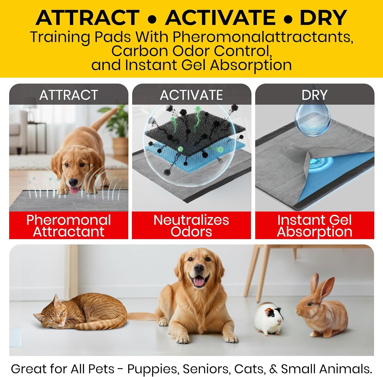 for Pets Jumbo Activated Carbon Training Pads for Large Breeds | Best Jumbo Dog Pee Pads for Absorbing Urine and Odor Quickly | Eliminates Urine Odor on Contact, 30 Count, Black