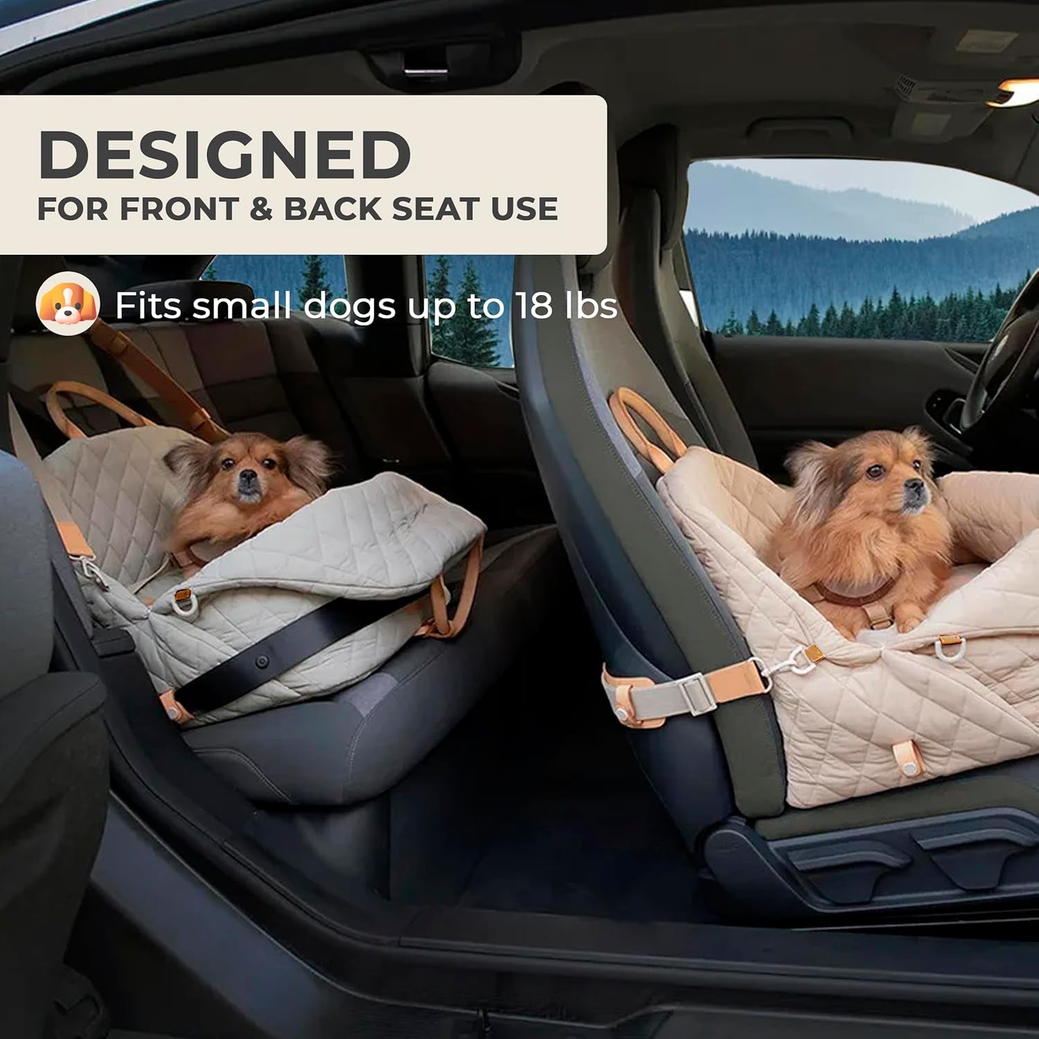 Dog Car Seat for Small Dogs – 3-In-1 Travel Carrier, Booster & Dog Bed for Car – Washable, Anti-Slip, Safety Straps – Fits Front & Back Seats – Cozy Pet Car Seat up to 25 Lbs – Beige