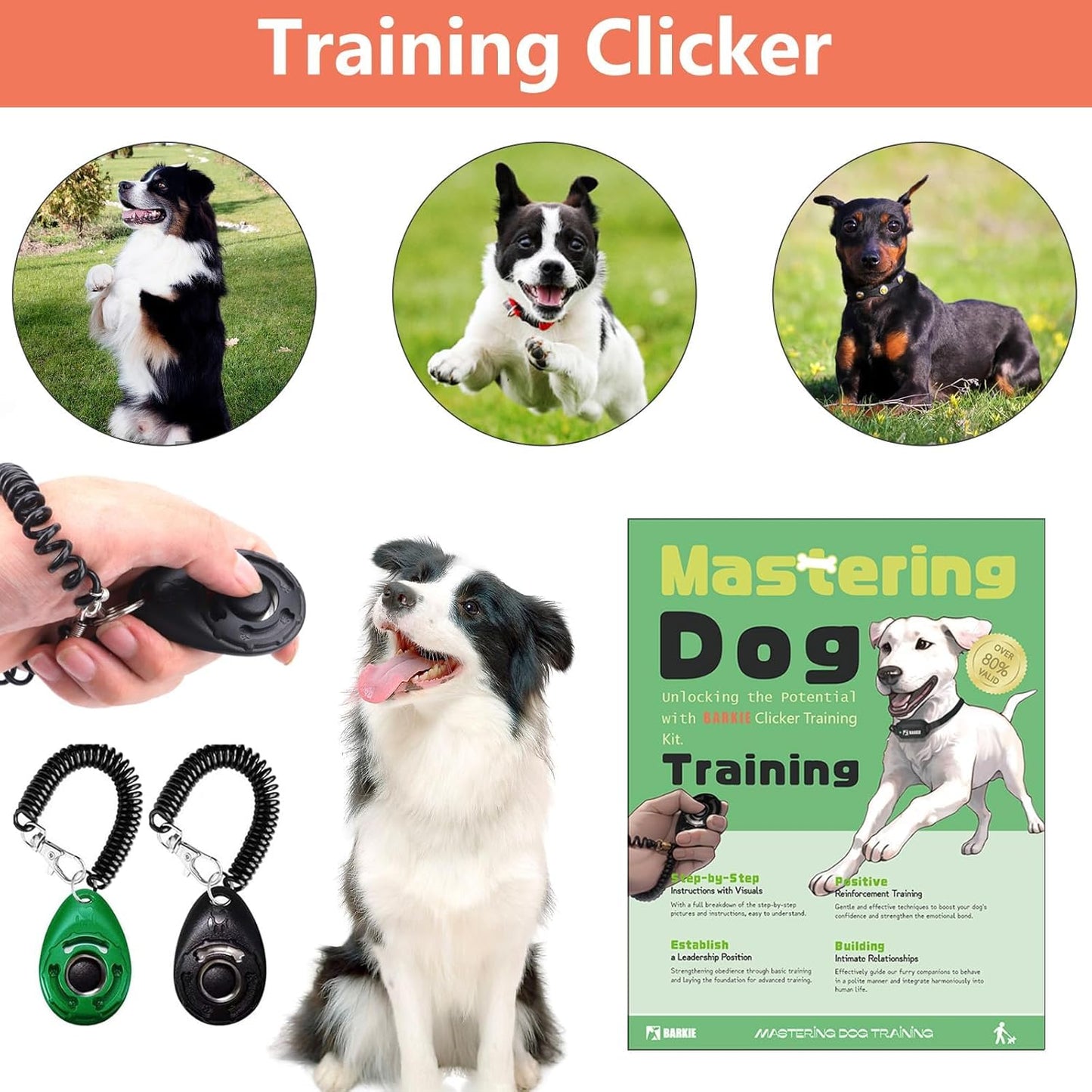 Dog Training Kit - Treat Pouch, Pet Training Fanny Pack, 2 Puppy Training Clickers, Ultrasonic Silent Whistle, 2-In-1 Whistle Clicker, Clicker Training Guide Booklet, Dog Poop Bag (Grey)