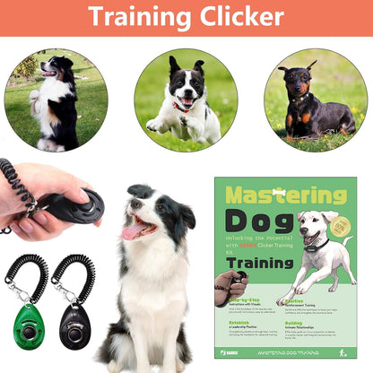 Dog Training Kit - Treat Pouch, Pet Training Fanny Pack, 2 Puppy Training Clickers, Ultrasonic Silent Whistle, 2-In-1 Whistle Clicker, Clicker Training Guide Booklet, Dog Poop Bag (Grey)