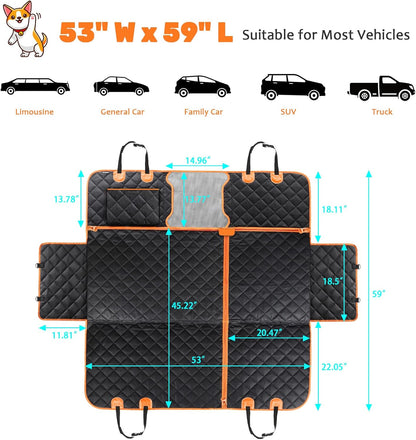 6-In-1 Dog Car Seat Cover for Back Seat, Waterproof Dog Car Hammock with Mesh Window, Non-Slip Pet Backseat Protector for Cars, Trucks and Suvs