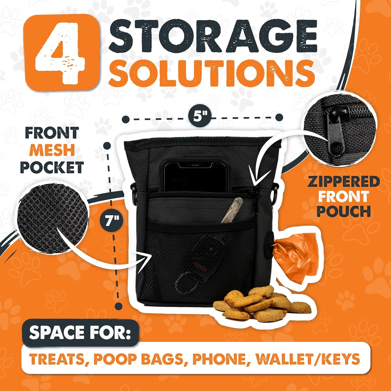 Dog Treat Pouch 2.0 | Pet Training Hands-Free Snack Bag W/Strap. Holds 2 Cups Kibble, Poop Bags, Phone & Keys. Magnetic Clasp & Waist Belt Clip. Includes 1 Roll of Poop Bags