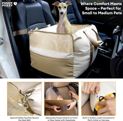 Waterproof Dog Car Seat for Small & Medium Dogs up to 35Lbs,Fully Detachable and Washable Dog Travel Carrier＆Pet Car Seat Bed with Thick Cushion, Breathable Mesh,Adjustable Straps(Beige)