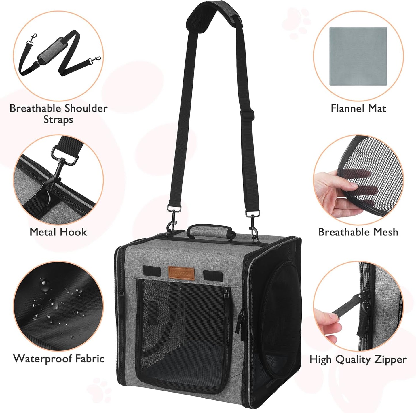Small Cat Travel Carrier with Little Box for Car Travel, Portable Camping Small Cat Carrier, Cat Carrier Soft with Flannel Mat, Hammock, Protable Tote (Grey)