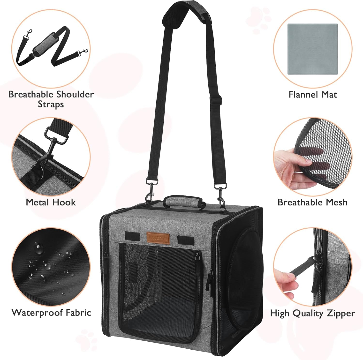 Small Cat Travel Carrier with Little Box for Car Travel, Portable Camping Small Cat Carrier, Cat Carrier Soft with Flannel Mat, Hammock, Protable Tote (Grey)