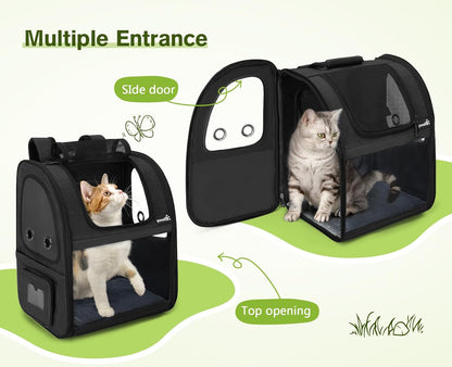 Dog Carrier Backpack Expandable, Pet Backpack Carrier for Small Dogs & Cats up to 18 Lbs, Waterproof & Breathable Mesh Design, Ideal for Hiking, Travel, Camping, and Outdoor Adventures Black