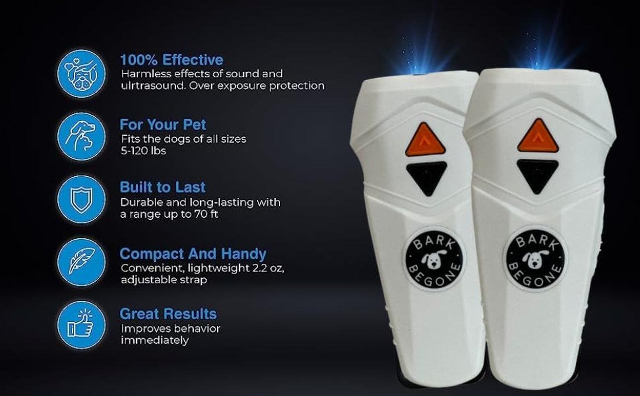 Ultrasonic Dog Bark Deterrent & Behavior Corrector - Stop Barking, Jumping, Aggression without Yelling -Just Point & Press! Backed by Kevin Harrington from Shark Tank (White Rechargeable)