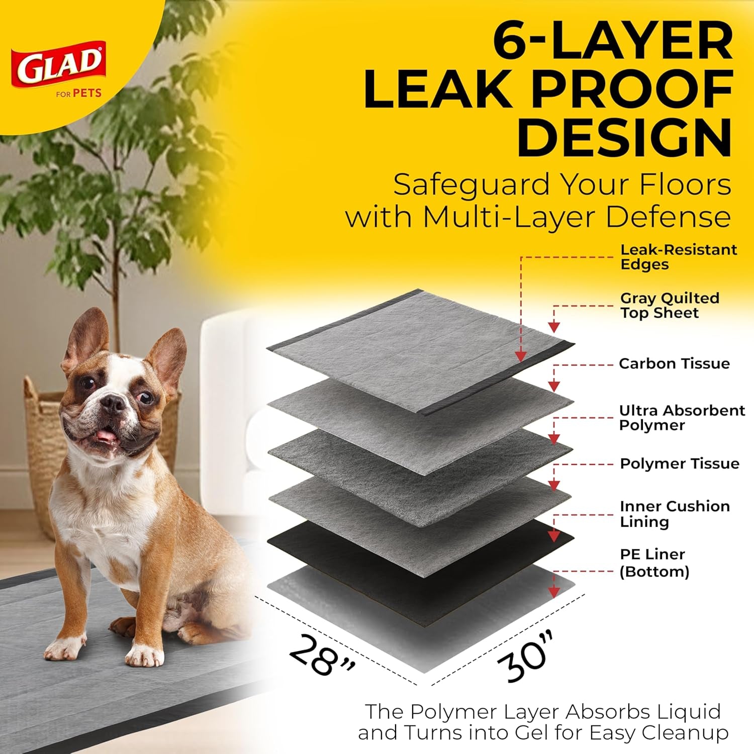 for Pets Jumbo Activated Carbon Training Pads for Large Breeds | Best Jumbo Dog Pee Pads for Absorbing Urine and Odor Quickly | Eliminates Urine Odor on Contact, 30 Count, Black