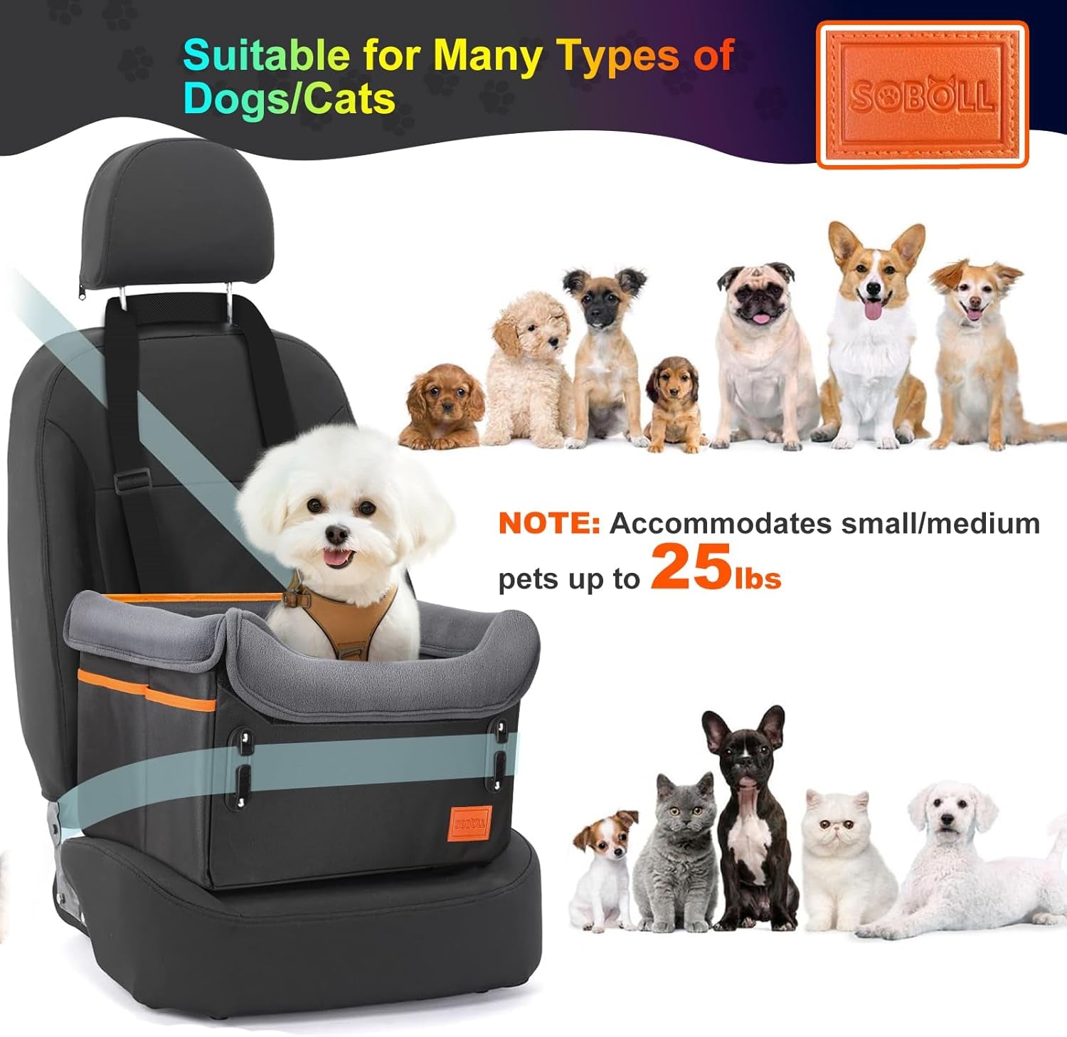 Dog Car Seat - Small Dogs Waterproof Booster Clip-On Harness and Thick Memory Foam Padding Pet Travel Bed Small Dog Car Seat Cover (Black, Small)