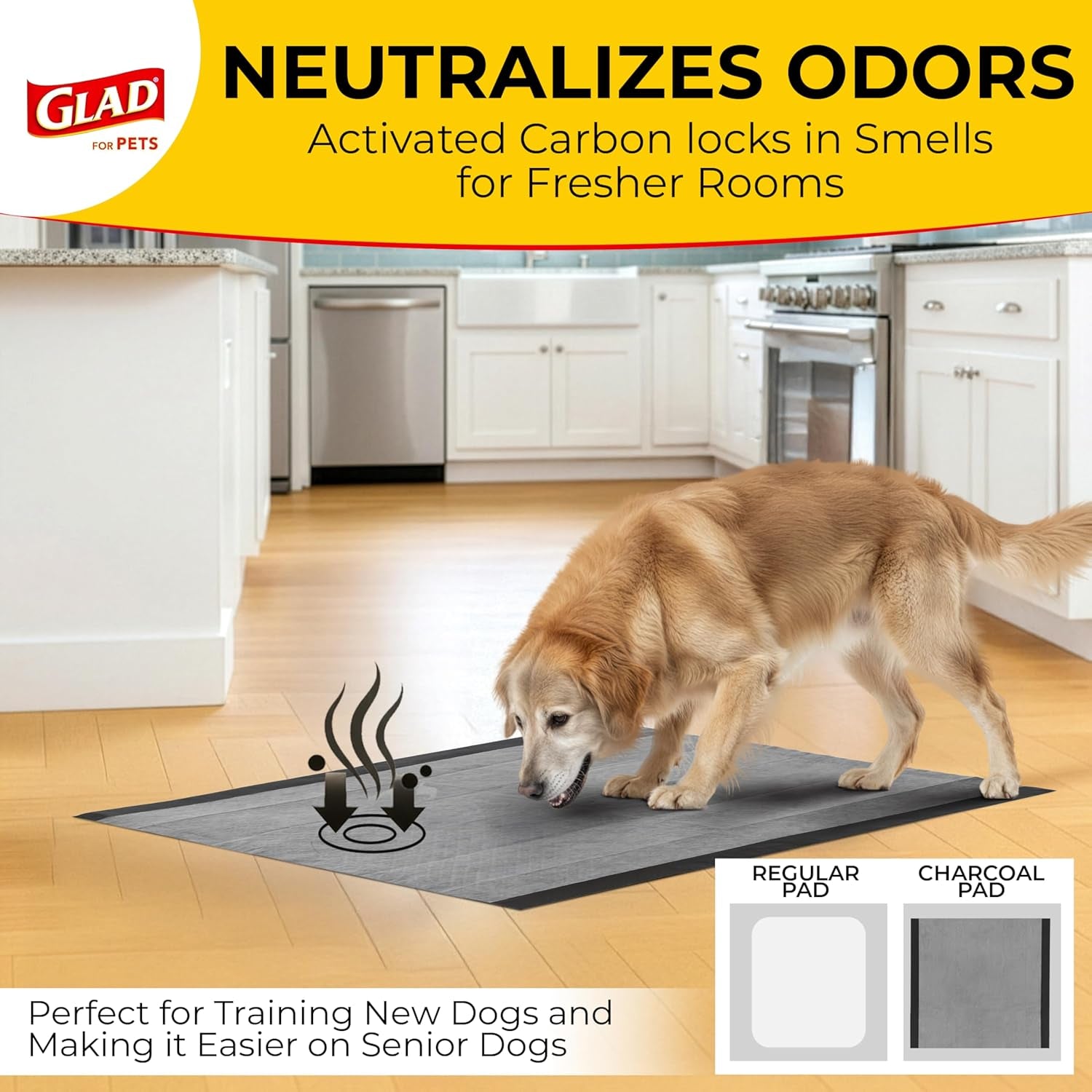 for Pets Jumbo Activated Carbon Training Pads for Large Breeds | Best Jumbo Dog Pee Pads for Absorbing Urine and Odor Quickly | Eliminates Urine Odor on Contact, 30 Count, Black