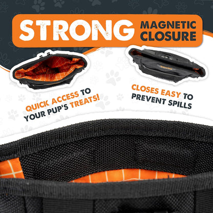 Dog Treat Pouch 2.0 | Pet Training Hands-Free Snack Bag W/Strap. Holds 2 Cups Kibble, Poop Bags, Phone & Keys. Magnetic Clasp & Waist Belt Clip. Includes 1 Roll of Poop Bags