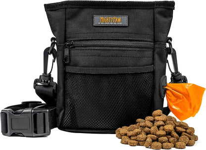 Dog Treat Pouch 2.0 | Pet Training Hands-Free Snack Bag W/Strap. Holds 2 Cups Kibble, Poop Bags, Phone & Keys. Magnetic Clasp & Waist Belt Clip. Includes 1 Roll of Poop Bags